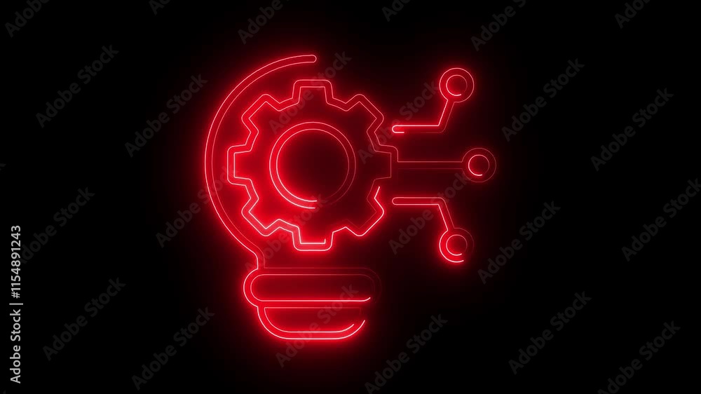Innovation icon animation by red color neon on black background. Innovation icon animation by red color neon on black background.