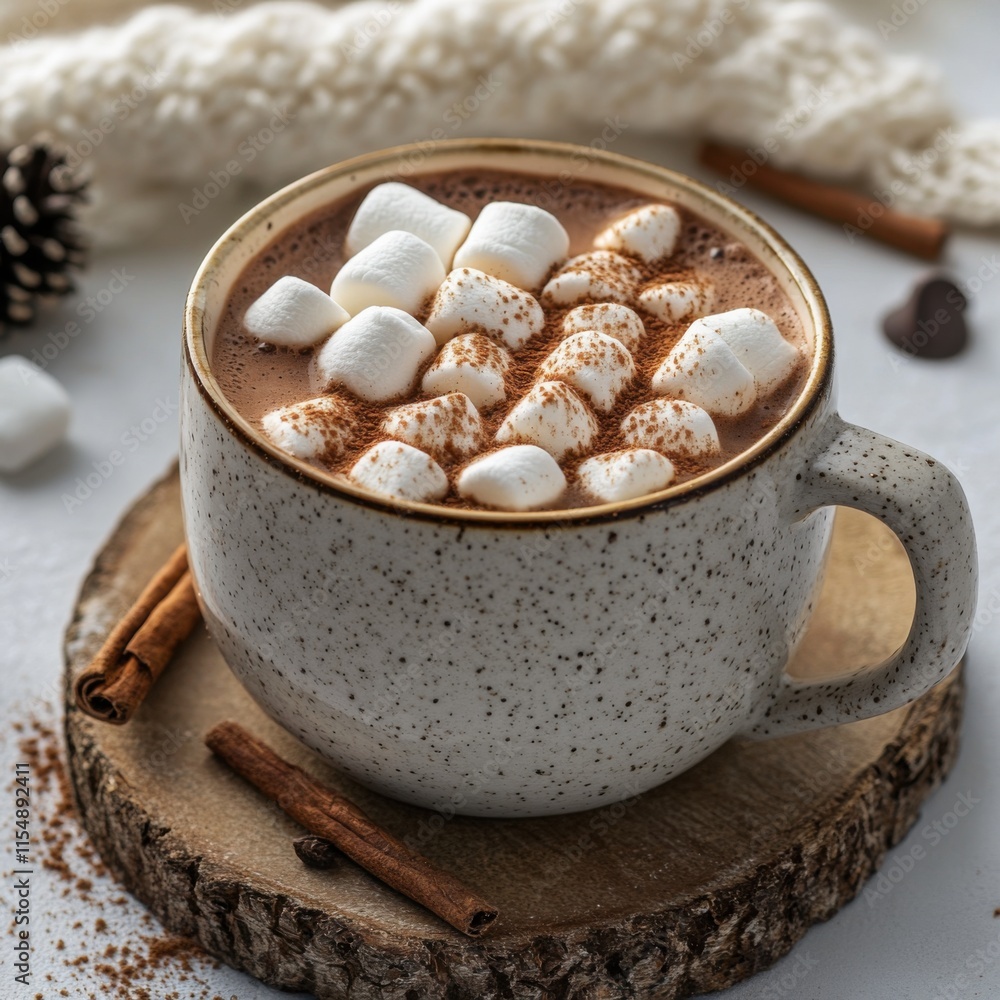 Gourmet hot cocoa in a fancy mug. Featuring marshmallows and a sprinkle of cinnamon Gourmet hot cocoa in a fancy mug. Featuring marshmallows and a sprinkle of cinnamon
