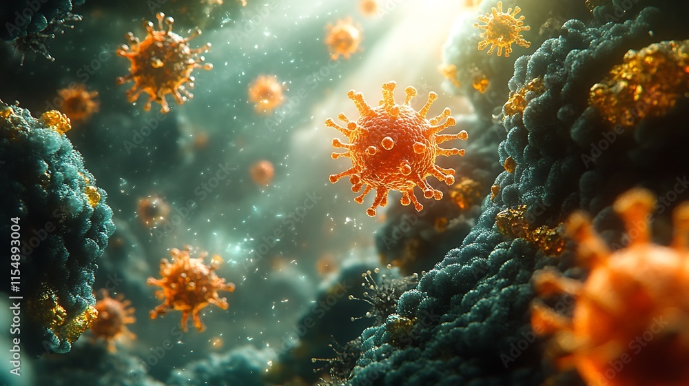 Fototapeta premium Microscopic View Of Viruses Infecting Cells