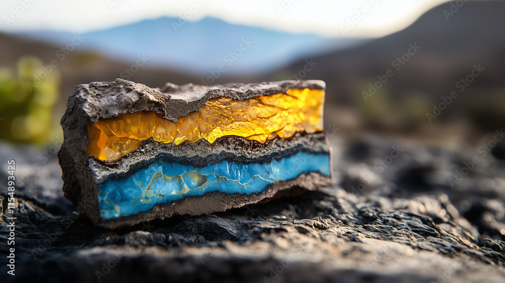 Fototapeta premium Deep Blue Clay Interwoven with Yellow Orange Stone Layers