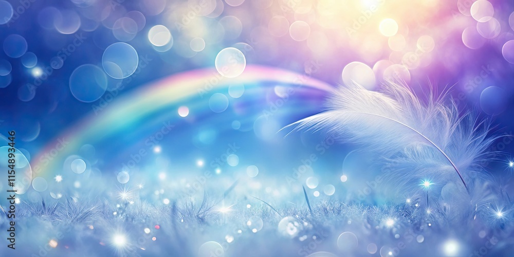 Serene Dreamscape A Single Feather Rests Gently Amidst Sparkling Grass and a Pastel Rainbow Serene Dreamscape A Single Feather Rests Gently Amidst Sparkling Grass and a Pastel Rainbow
