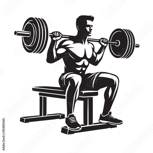 
Strong Smiling Man Doing Bench Press Exercise Cartoon Vector Illustration
