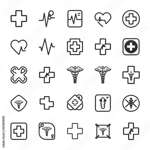 Medical symbol line icon set