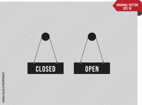 Open and closed signs vector illustration for store, shop, business and office, closing early sign