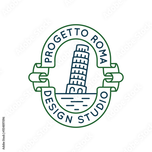 Simple Logo with Tower of Pisa design studio icon. Simple Logo with of the iconic Italian landmark. Ideal for travel, tourism, and historical themes in web and app design. Vector illustration.