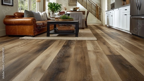 Modern living room with luxury vinyl plank flooring.