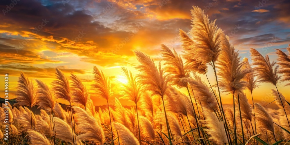 Golden plumes of grass sway gently in a vibrant sunset, bathed in warm, radiant light, a breathtaking scene of nature's beauty. Golden plumes of grass sway gently in a vibrant sunset, bathed in warm, radiant light, a breathtaking scene of nature's beauty.