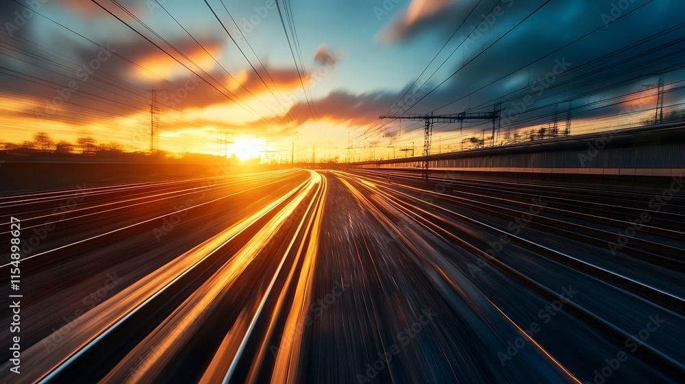 Sunset Train Tracks Speed Motion Blur Sunset Train Tracks Speed Motion Blur
