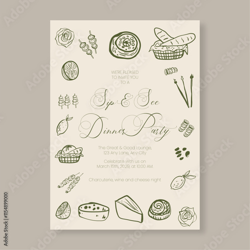 Charcuterie Party Invitation Minimalist Whimsical Design Editable Template for Events