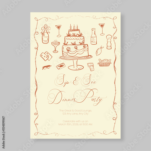 Charcuterie Party Invitation Minimalist Whimsical Design Editable Template for Events