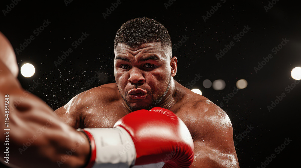 Clash and Impact Concept, Intense Dramatic Scene of Boxer Delivering Powerful Punch in High-Action Fight Moment Clash and Impact Concept, Intense Dramatic Scene of Boxer Delivering Powerful Punch in High-Action Fight Moment