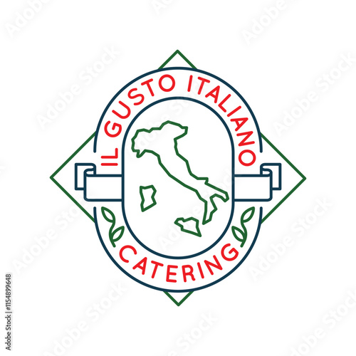 Simple Logo with Gusto italiano catering icon. Simple Logo with the country of Italy, including its islands. Ideal for travel guides, tourism materials, geography Italian designs. Vector illustration