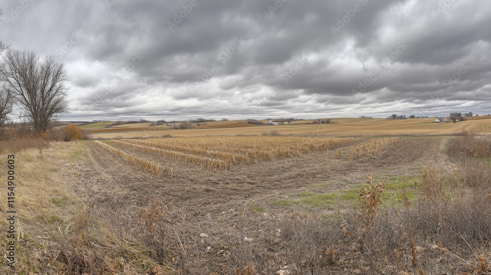 Obraz premium Open Landscape with Overcast Sky and Wide-Angle View