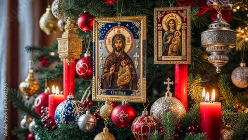 Traditional Orthodox Christmas Decorations with Beautiful Ornaments