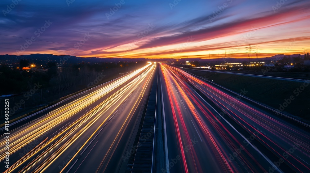 Highway at Sunset with Light Trails Highway at Sunset with Light Trails