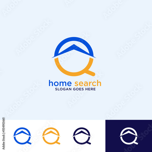magnifying glass with house home for search find apartment logo design