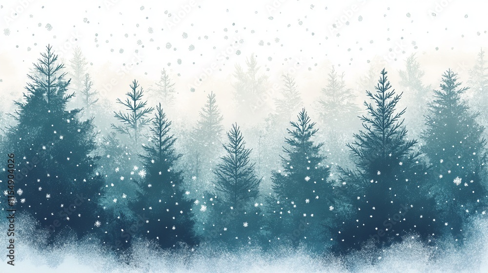 A peaceful snowfall over a quiet forest, with delicate snowflakes settling on the evergreen trees, against a soft white sky. A peaceful snowfall over a quiet forest, with delicate snowflakes settling on the evergreen trees, against a soft white sky.