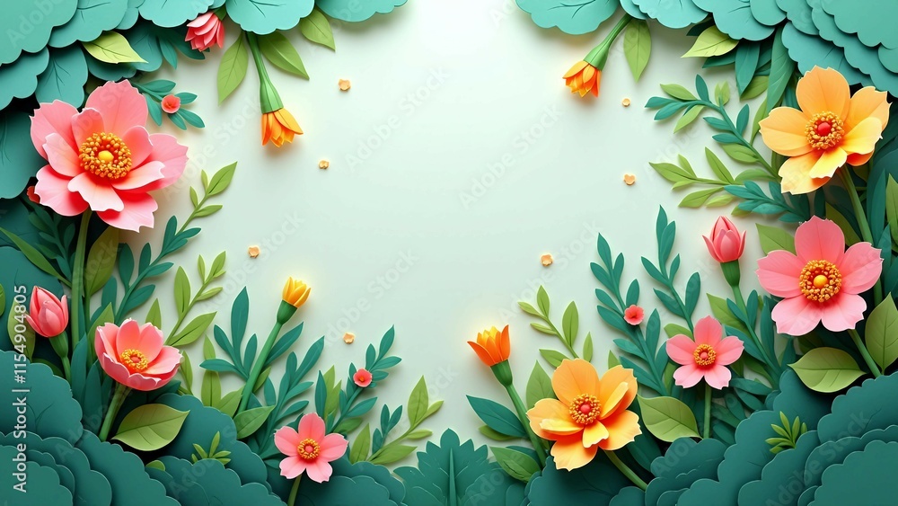 Colorful Spring Flowers in a Layered Paper-Cut Style Colorful Spring Flowers in a Layered Paper-Cut Style