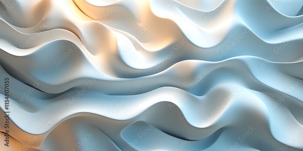 Fototapeta premium Abstract light blue and white wavy fabric background texture.