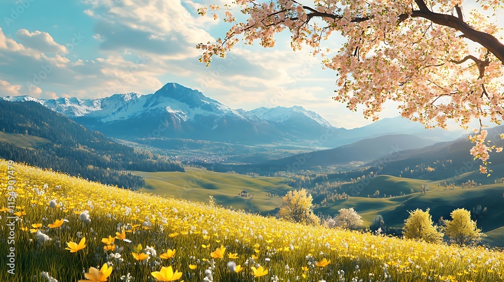 Naklejka premium Wonderful spring landscape on a sunny afternoon