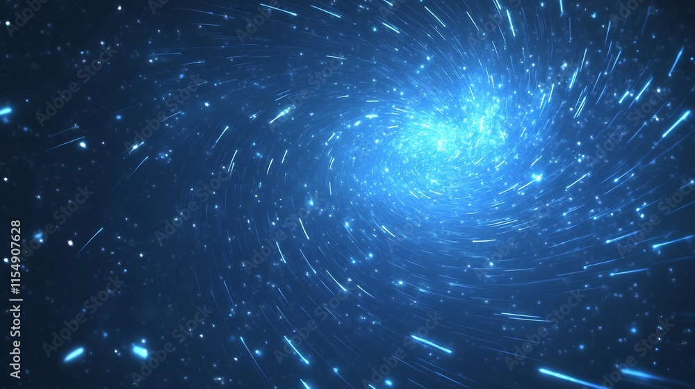 Naklejka premium Abstract Swirling Blue Nebula, Cosmic Vortex of Light and Stardust