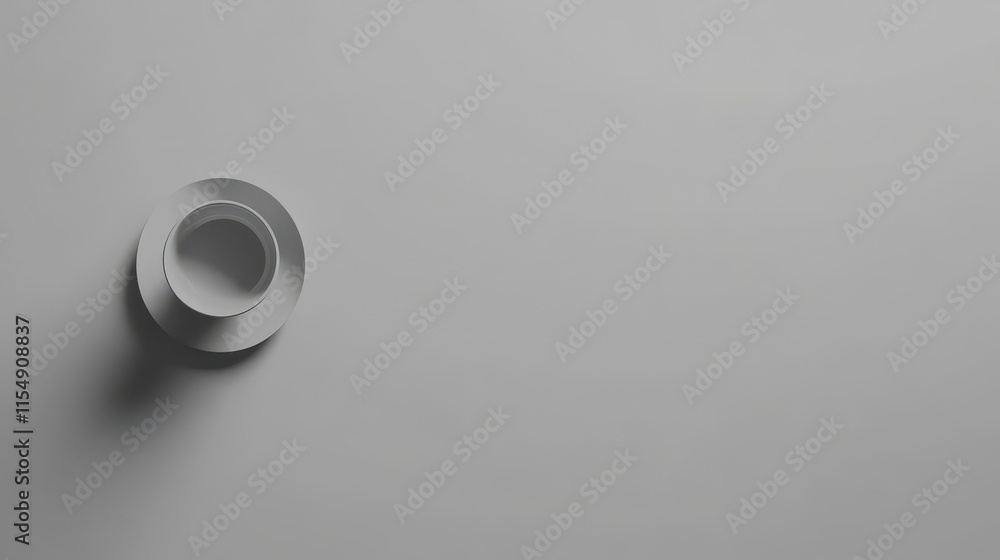 Minimalist overhead shot of empty white cup and saucer on grey background. Minimalist overhead shot of empty white cup and saucer on grey background.