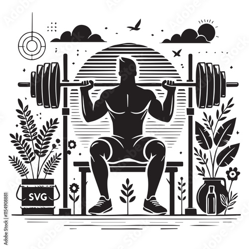 Deadlift Gym exercise Silhouette illustration isolated on a white background