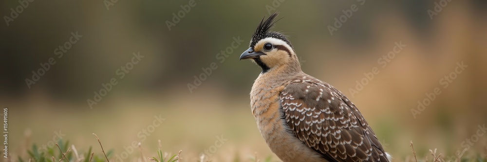Elegant Crested Quail Stares Intently Against Soft Bokeh Background Displaying its Detailed Feathers and Graceful Posture in the Wild Elegant Crested Quail Stares Intently Against Soft Bokeh Background Displaying its Detailed Feathers and Graceful Posture in the Wild