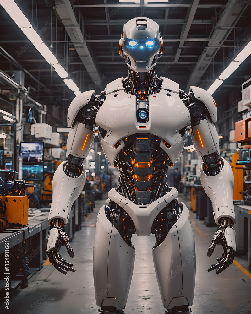 3d rendering humanoid robot working in factory, artificial intelligence concept. 3d rendering humanoid robot working in factory, artificial intelligence concept.