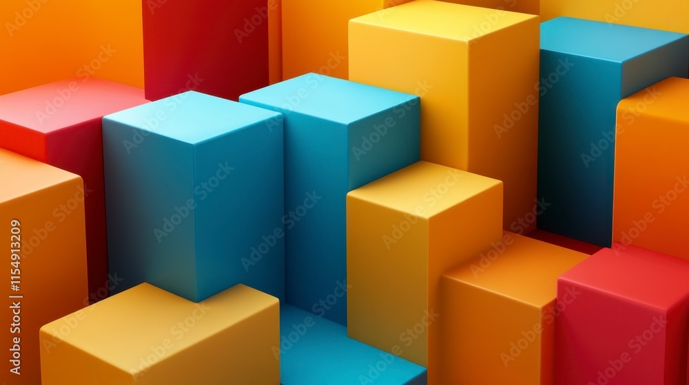 Abstract Colorful 3D Geometric Blocks Background Abstract Colorful 3D Geometric Blocks Background