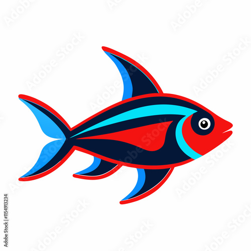 Neon Tetra Colorful On White Background