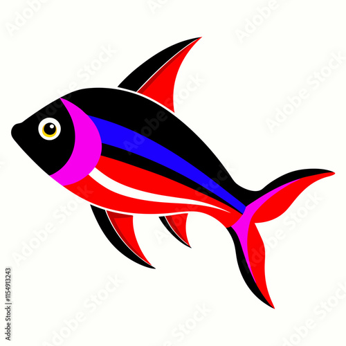 Neon Tetra Colorful On White Background