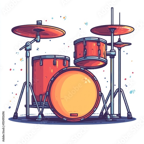 Red drum kit, music instrument illustration. photo