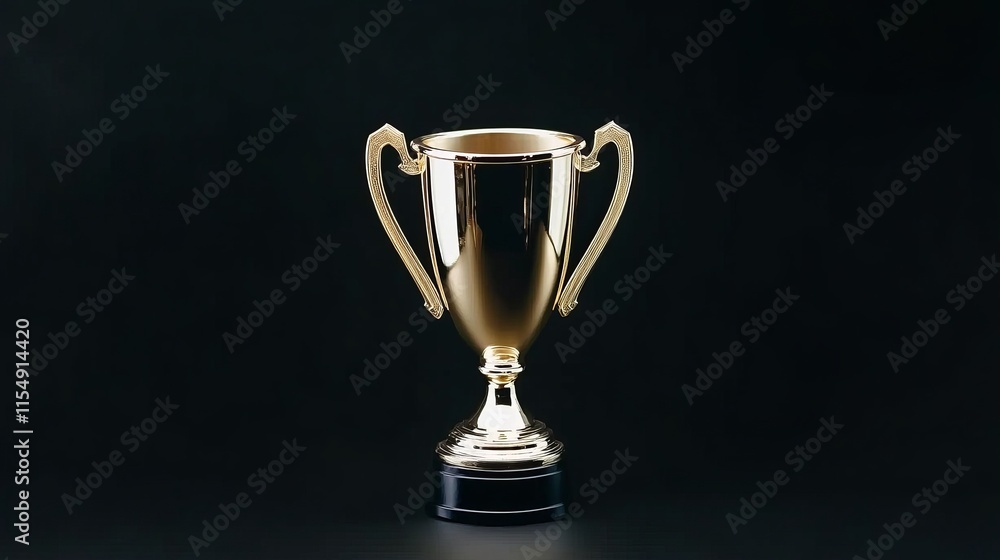Isolated golden champion trophy on a black background representing victory and accomplishment Isolated golden champion trophy on a black background representing victory and accomplishment