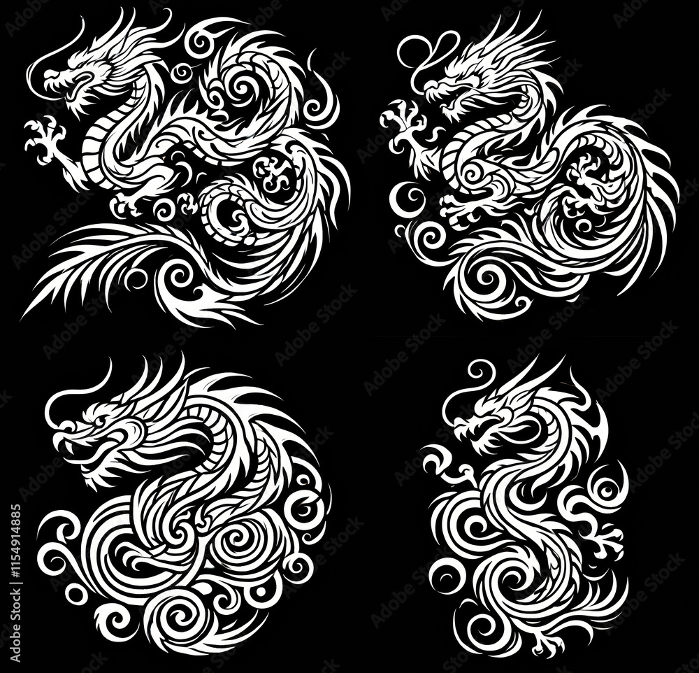 Fototapeta premium TRIBAL TATOO トライバル タトゥ 刺青 和柄 龍 Dragon