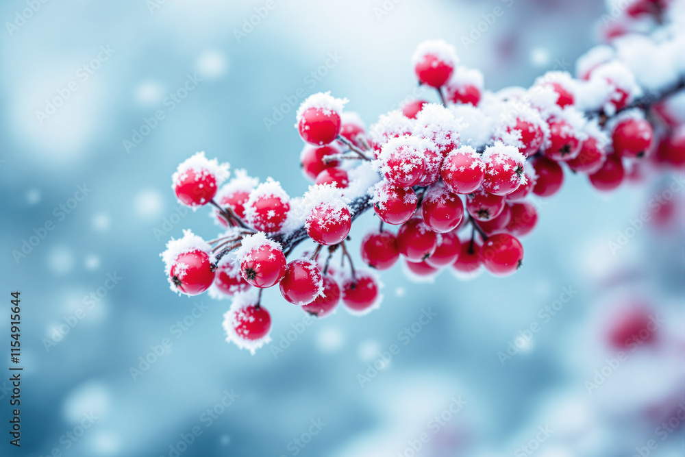 Frost-covered red berries on a branch in winter wonderland. Frost-covered red berries on a branch in winter wonderland.