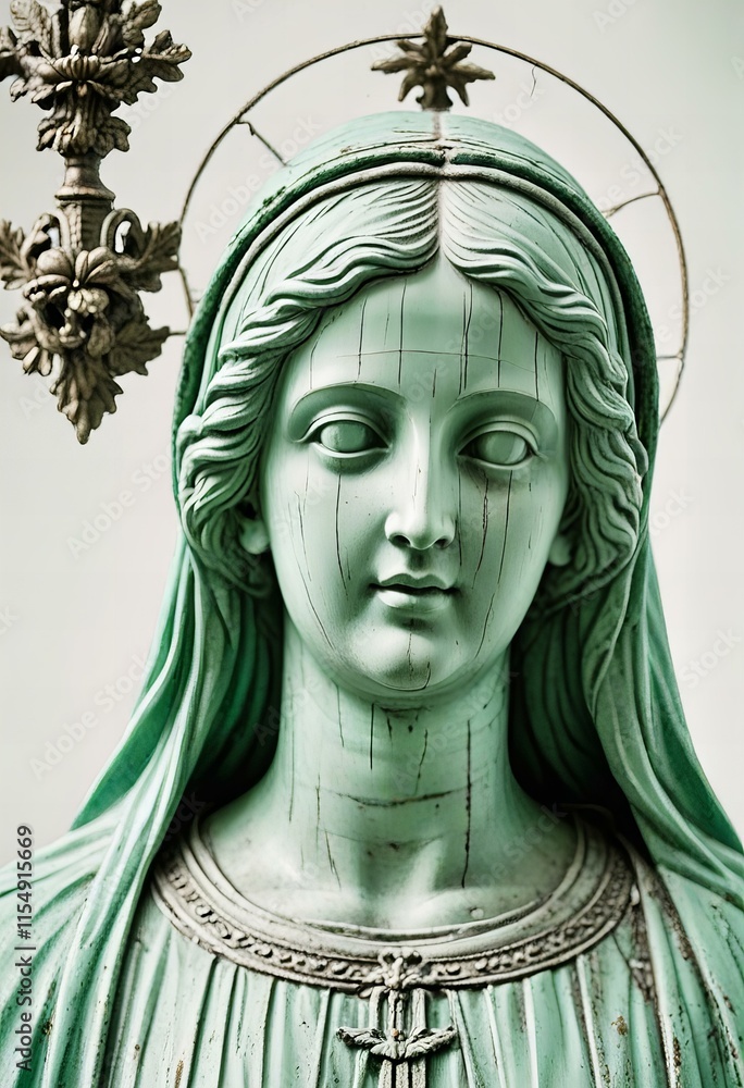 Obraz premium Statue of Mary, isolated on a white background.