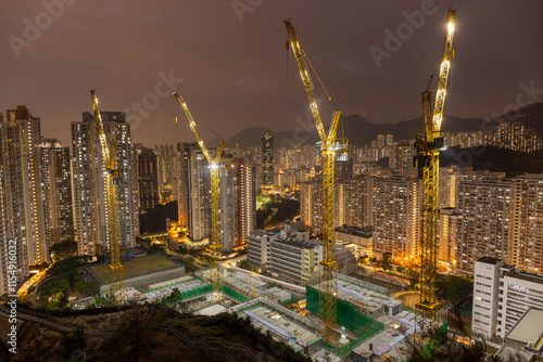 Construction site and Dense residential area in Ping Shan ,New Clear water Bay Road,Hong Kong  photo