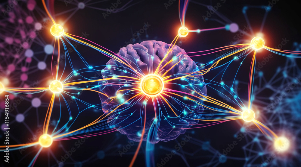 Neural Network with Glowing Nodes and Vibrant Data Flow Connections Neural Network with Glowing Nodes and Vibrant Data Flow Connections