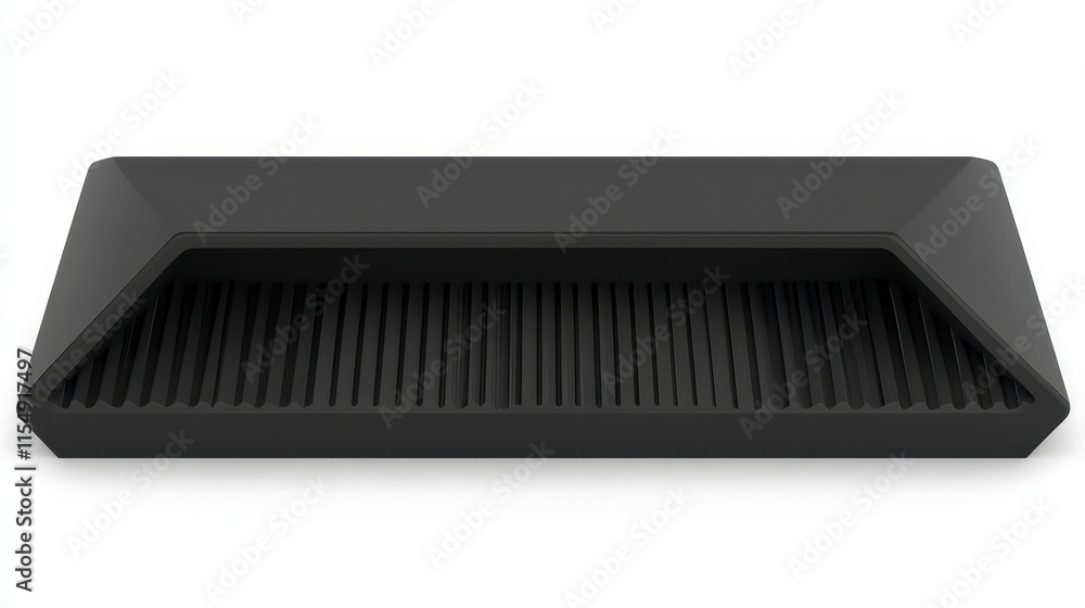 Black rectangular device with ventilation slots. Black rectangular device with ventilation slots.