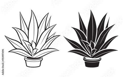 Agave plant line art silhouette vector icon illustration