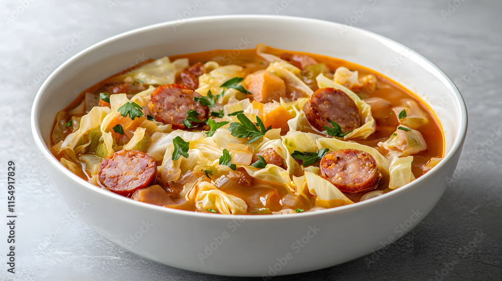 Rich Cabbage Soup with Smoked Sausage and Fresh Herbs Rich Cabbage Soup with Smoked Sausage and Fresh Herbs
