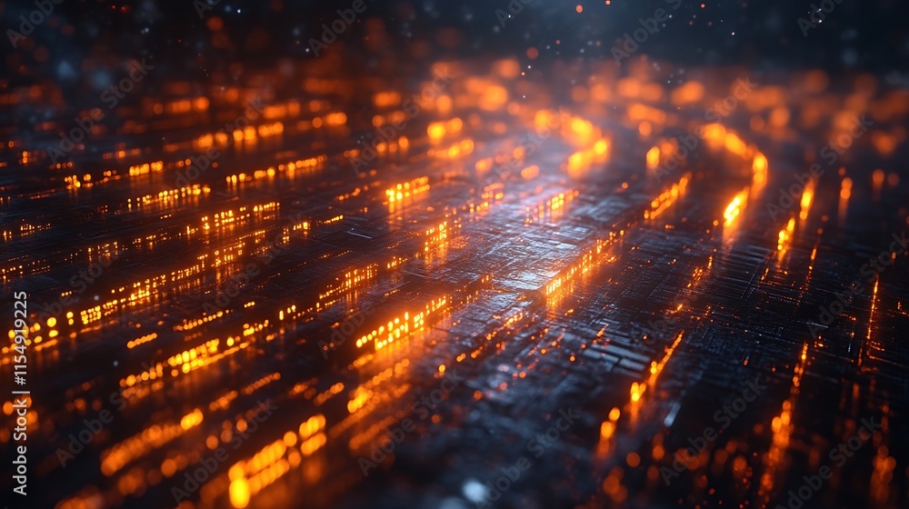 Glowing orange digital circuit board. Glowing orange digital circuit board.