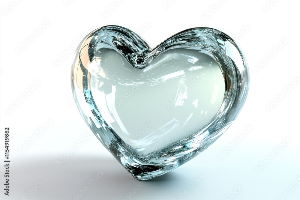 Translucent glass heart, 3D render.