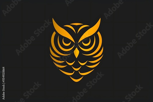 Golden owl head logo design on dark background.