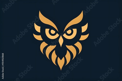 Stylized golden owl head logo design on dark background.