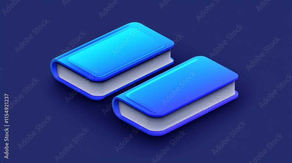 Blue books designed in a modern style with smooth surfaces placed against a dark background Blue books designed in a modern style with smooth surfaces placed against a dark background