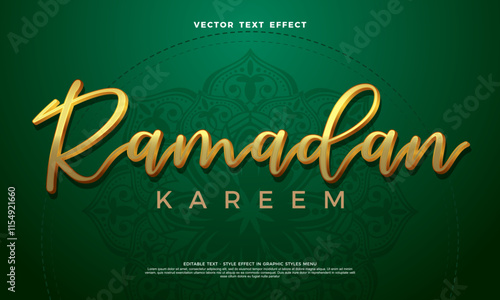 Vector template ramadan kareem text effect, font editable, typography and 3d text effect with green background