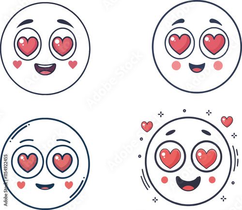 Heart eye emoji happiness face in white background.