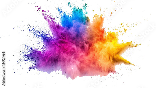 colorful rainbow holi paint color powder explosion isolated white wide panorama.Colorful mixed rainbow powder explosion isolated on white background. Colorful ink powder splashes on white background. 